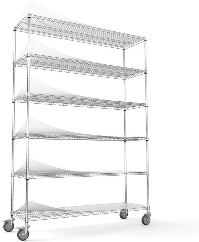 FUNKOL 6-Tier Heavy Duty Storage Wire Rack with Wheels, 6000 lbs. NSF Height Adjustable Metal Garage Storage Rack - Chrome