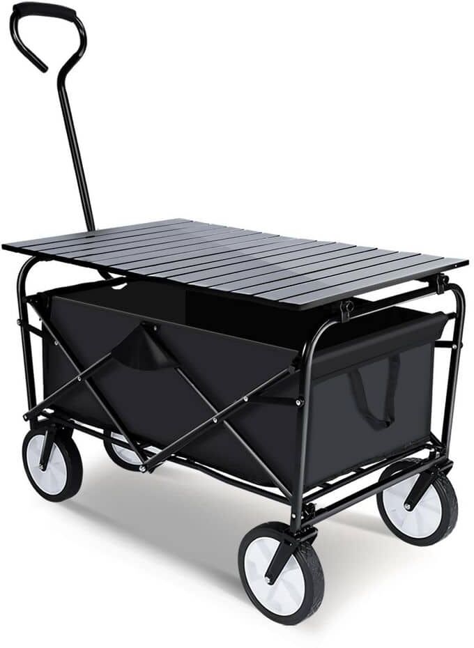 Tatayosi 6.2 cu.ft. Oxford Fabric Garden Cart, Portable Folding Wagon and Collapsible Aluminum Alloy Table Combo, Black