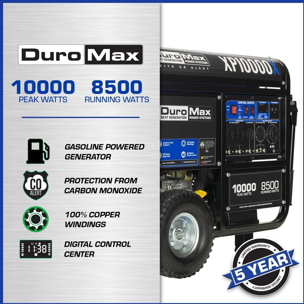 DUROMAX 10,000-Watt/8,500-Watt 420 cc Electric Start Gas Portable Home Power Back Up Generator with CO Alert