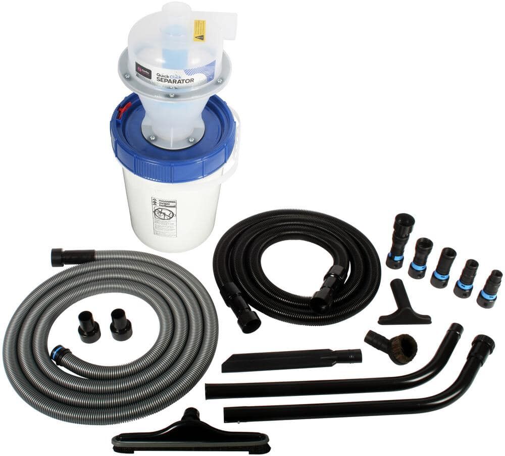 Cen-Tec Assembled Dust Separator with 5 Gallon Locking Collection Bin with Power Adapter Set, 16 Ft. Hose, and Vacuum Tools