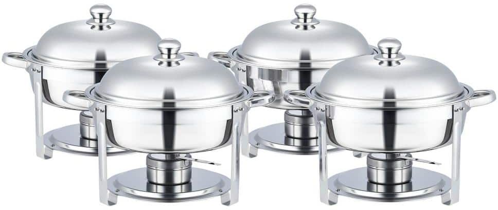 Merra 5 qt. Silver Gray Stainless Steel Chafing Dishes Buffet Set for Food Serving Warming