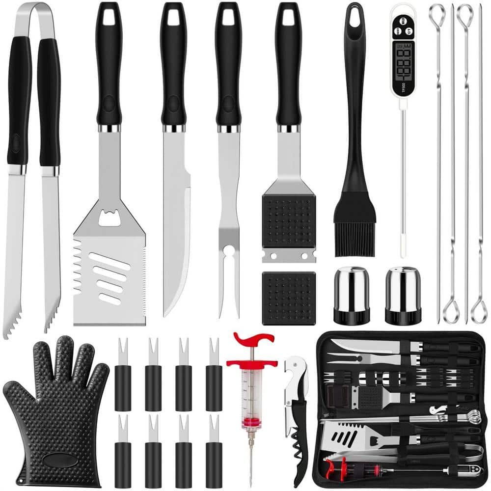 Dyiom 26-Piece Stainless Steel Heavy-Duty BBQ Tools Grilling Accessories Kit in Black