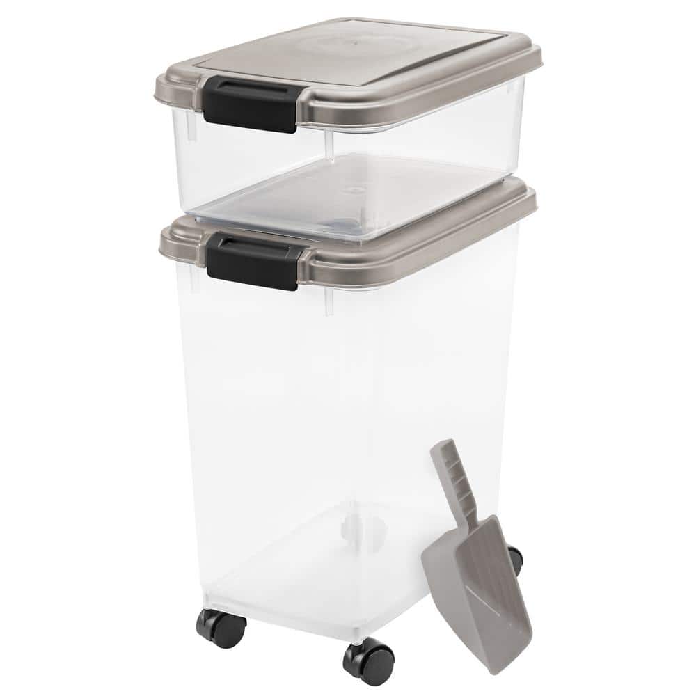 IRIS 12 Qt. and 33 Qt. Airtight Pet Food Storage Combo with a Scoop in Gray