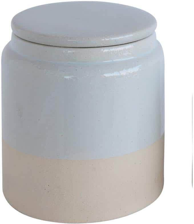 Storied Home White Stoneware Glazed Canister