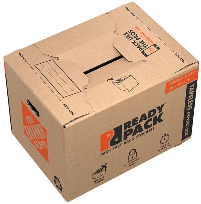 The Home Depot 23 in. L x 16 in. W x 15 in. D Tapeless Heavy Duty Medium Moving Box with Handles 10-Pack