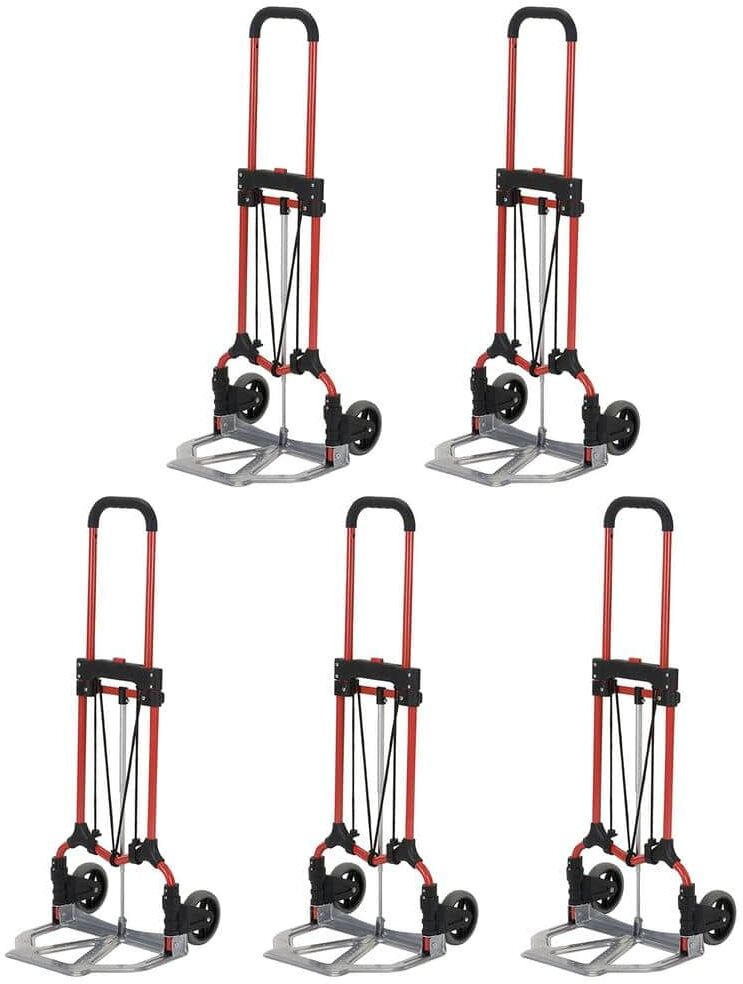 Magna Cart 160 lbs. Capacity Personal MCI Folding Hand Truck with Rubber Wheels, Red/Silver (5-Pack)