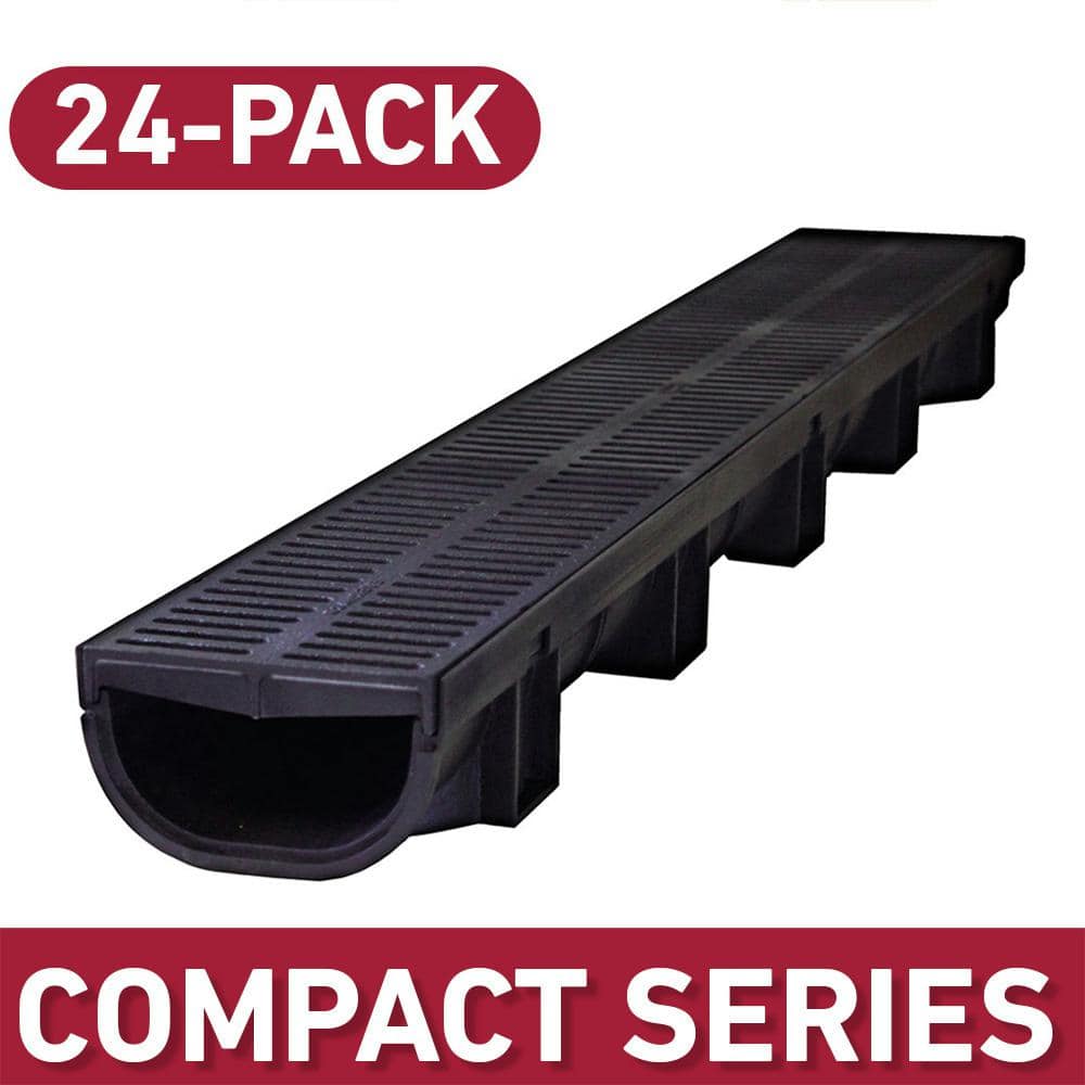 U.S. TRENCH DRAIN Compact Series 5.4 in. W x 3.2 in. D 39.4 in. L Trench and Channel Drain Kit w/ Black Grates (24-Pack : 78.8 ft)