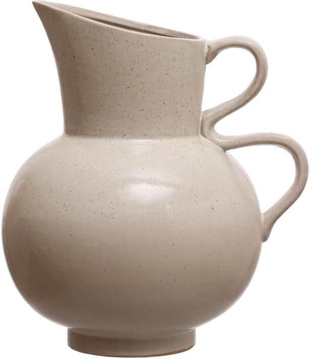 Storied Home 88 fl. oz. White Stoneware Pitchers with Reactive Glaze