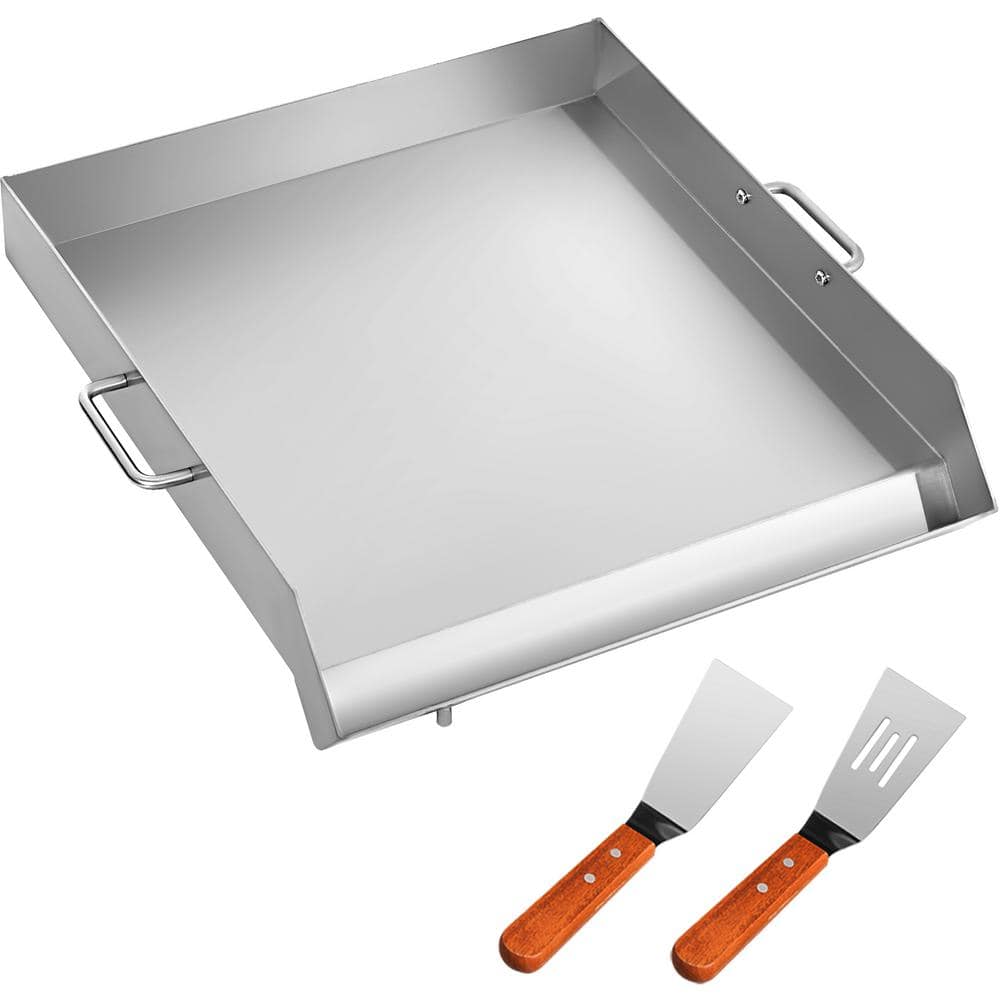 VEVOR Stainless Steel Griddle 18 in. x 16 in. Universal Flat Top Rectangular Grills with 2 Handles and Grease Groove, Silver