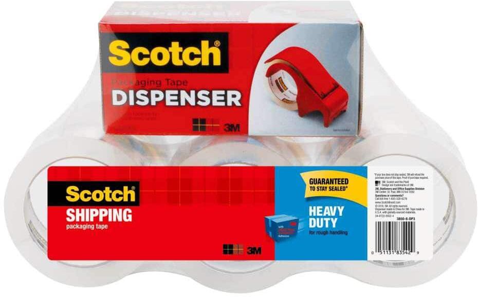 Scotch 1.88 in. x 163.8 ft. Heavy Duty Shipping Packaging Tape with Dispenser (6-Rolls/Pack)