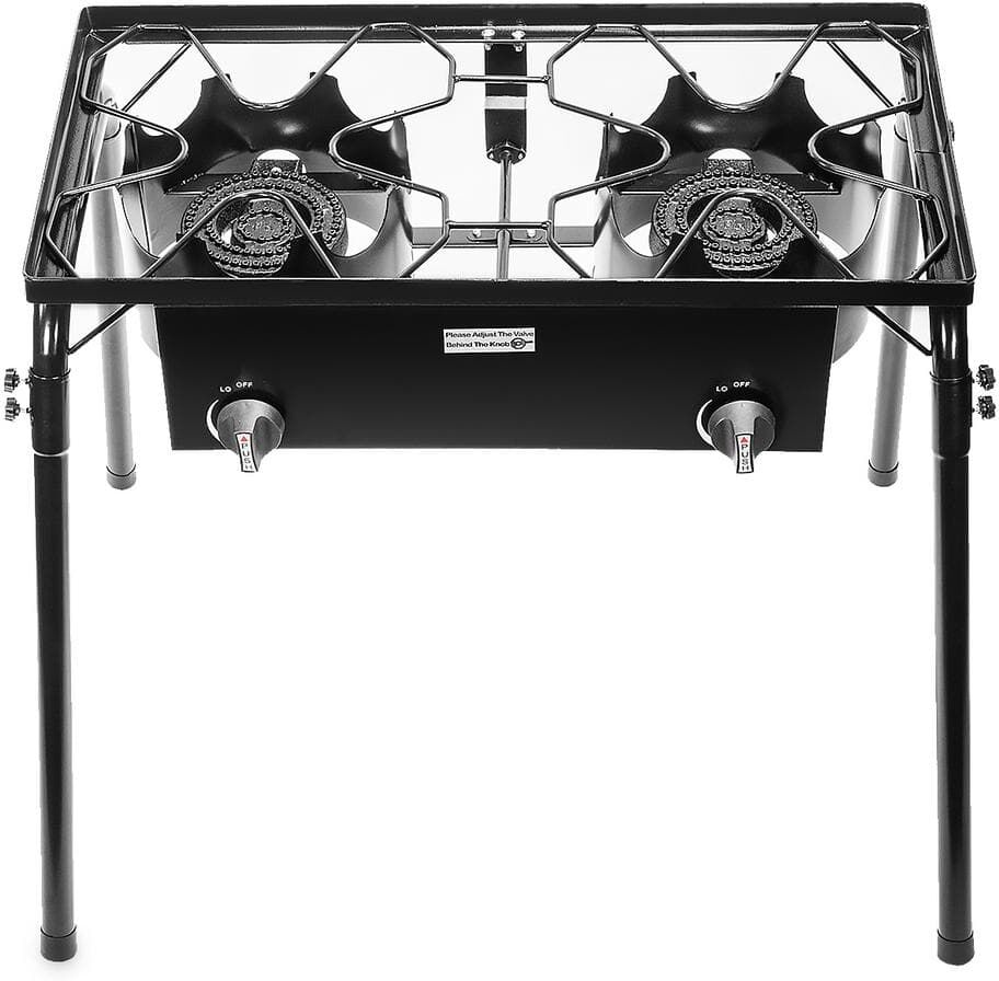 Stark 70,000 BTU Propane Gas Double Burner Outdoor Fryer Stove-Top Stand with Detachable Legs and Hose Regulator