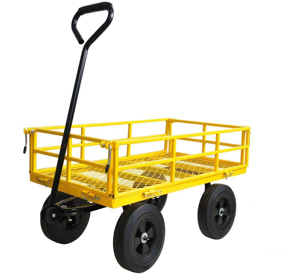 ITOPFOX 4.29 cu. ft. Metal Garden Cart, Solid Wheels, for Gardening, Farming, Yard and Home Use, Yellow