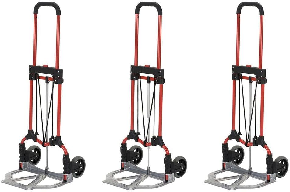 Magna Cart 160 lbs. Capacity Personal MCI Folding Hand Truck with Rubber Wheels, Red/Silver (3-Pack)