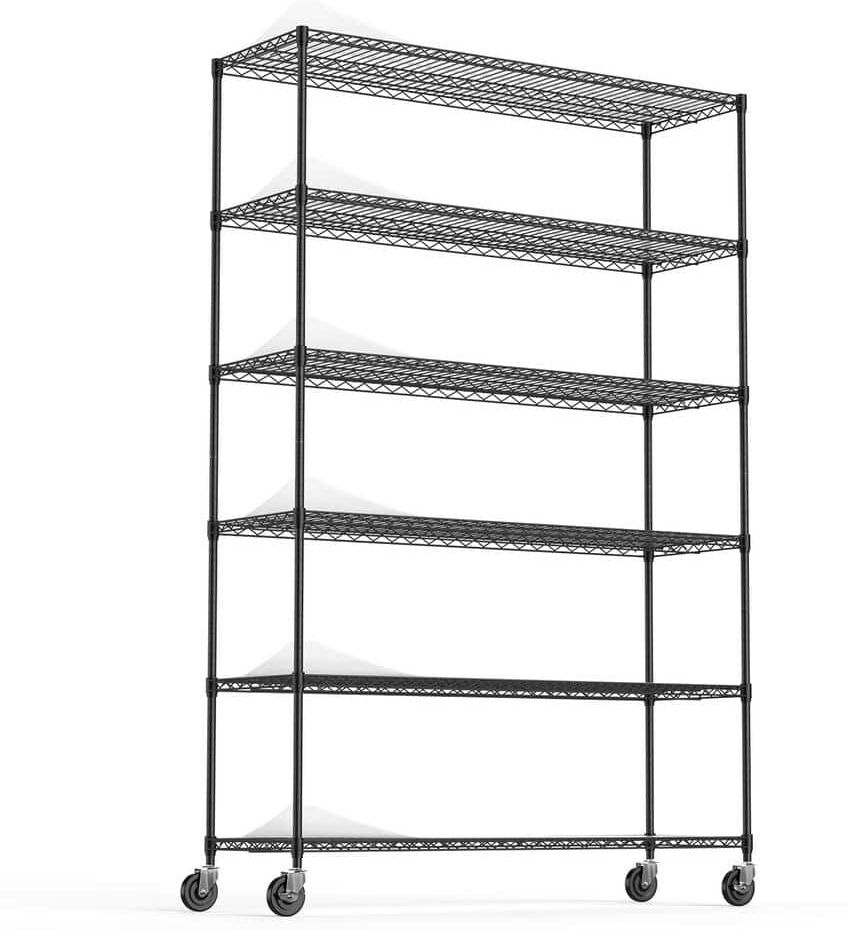 FUNKOL 6-Tier Heavy Duty Storage Wire Rack with Wheels, 6000LBS NSF Height Adjustable Metal Garage Storage Rack - Black