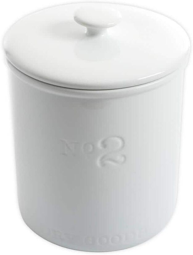 OUR TABLE Simply White 57 oz. Porcelain Medium Dry Goods Canister With Air Tight Lid