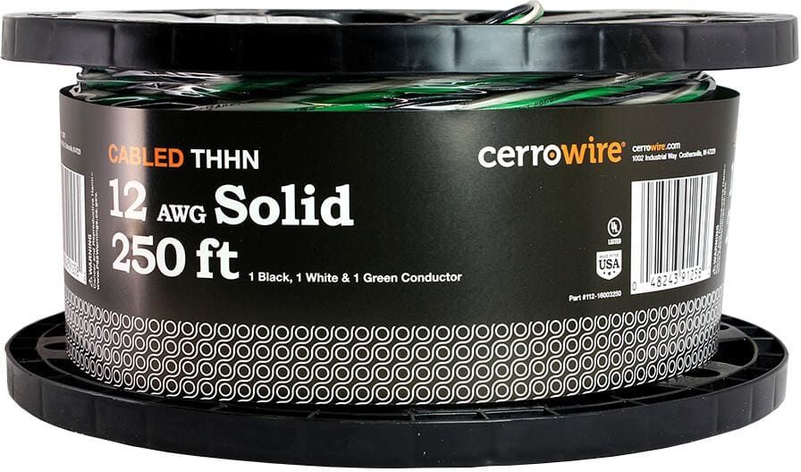 Cerrowire 250 ft. 12 Gauge Black /White /Green Solid Copper THHN Wire