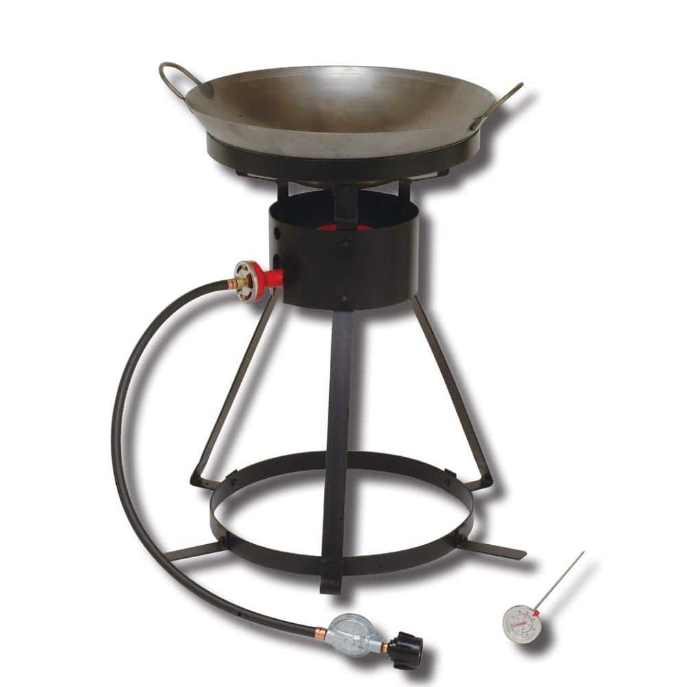 King Kooker 54,000 BTU Bolt Together Portable Propane Gas Outdoor Cooker with Special Recessed Wok Ring and 18 in. Steel Wok