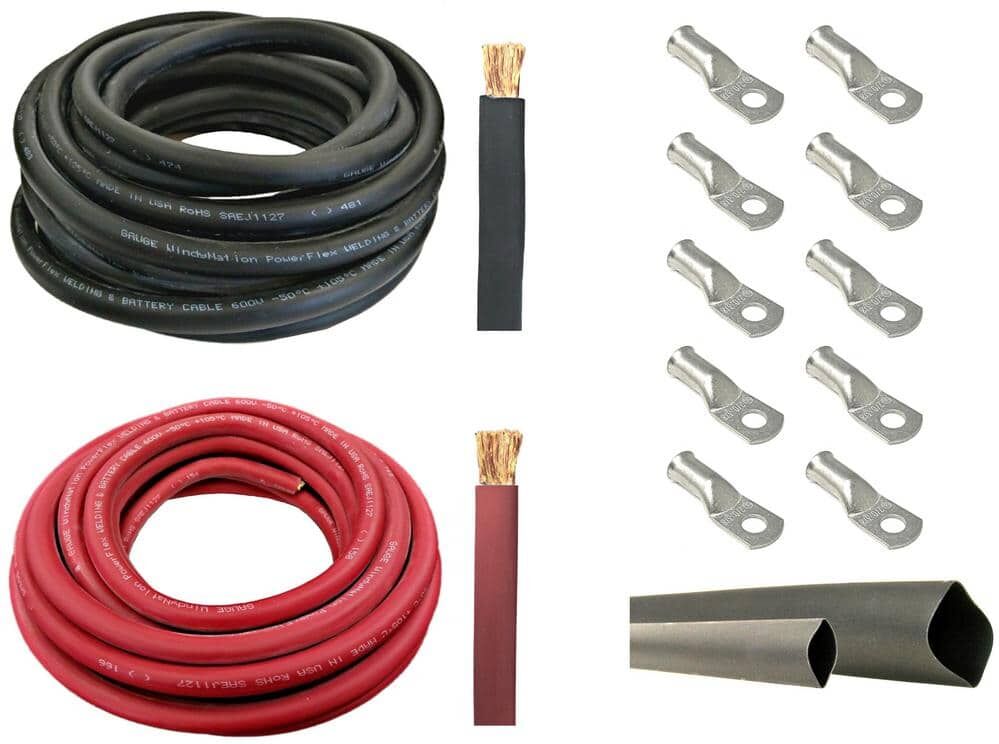 WindyNation 2-0-Gauge 15 ft. Black/15 ft. Red Welding Cable Kit (Includes 10-Pieces of Cable Lugs and 3 ft. Heat Shrink Tubing)