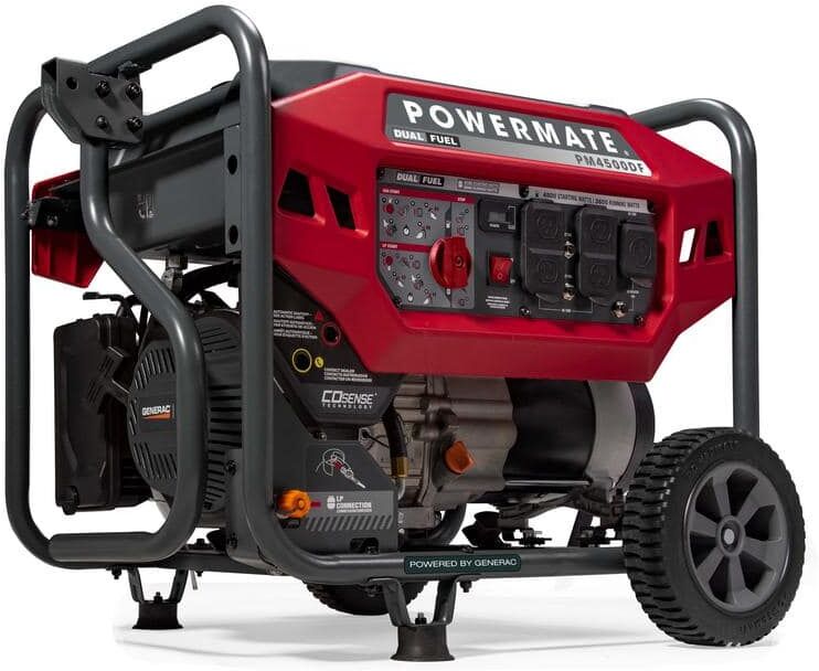 Powermate PM4500DF 3600-Watt Recoil Start Gasoline/Propane Dual Fuel Portable Generator with CO-Sense, 49-ST/CSA