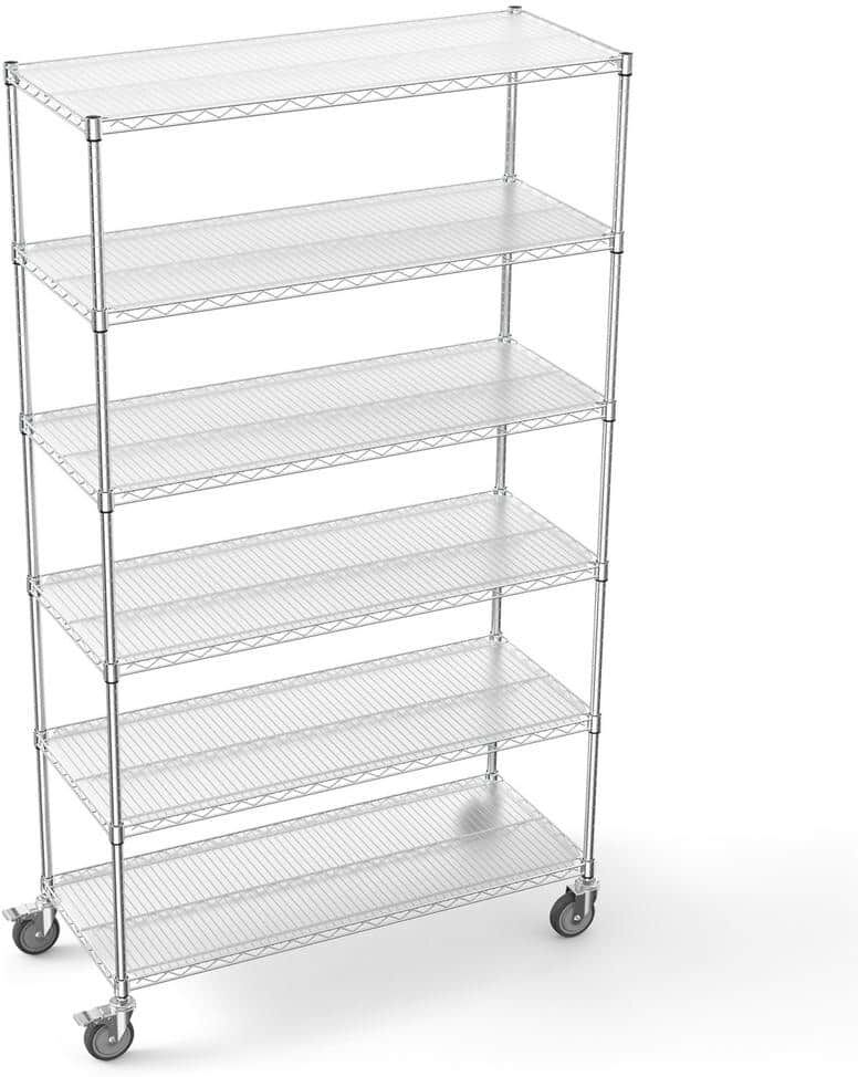 FUNKOL 6-Tier Heavy-Duty Storage Wire Rack with Wheels, Chrome 6000 lbs. NSF Height Adjustable Metal Garage Storage Rack