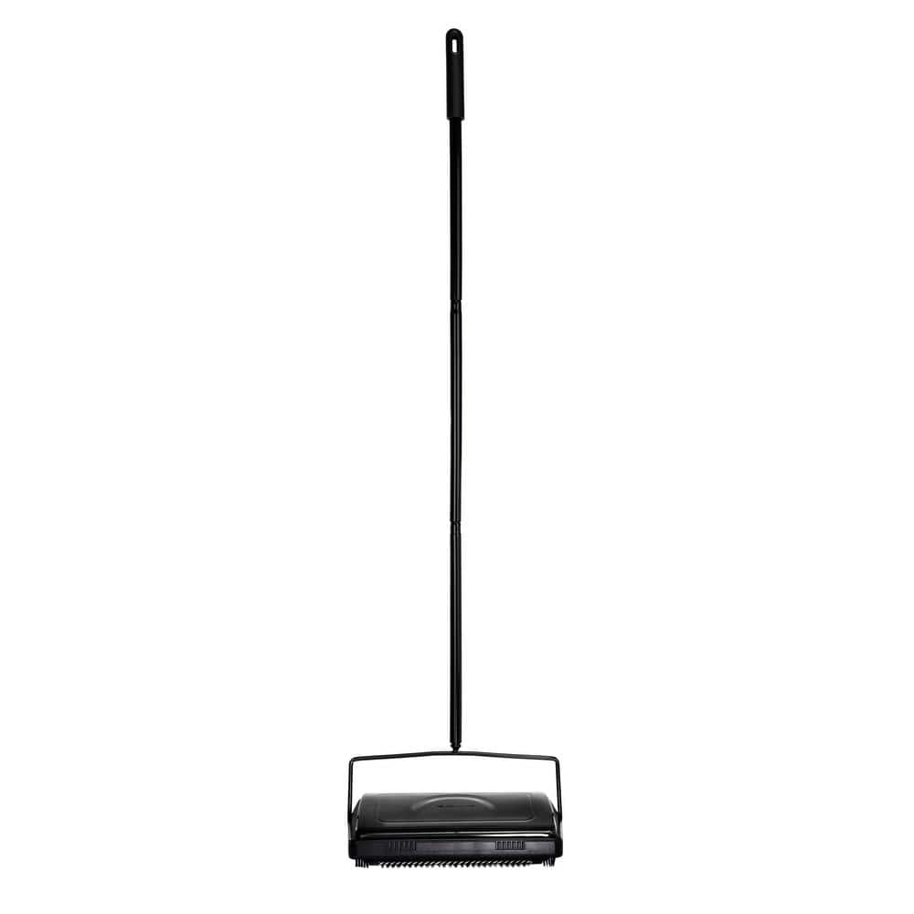 Alpine Commercial 11 in. Cordless Manual Triple Brush Floor and Carpet Sweeper in Black