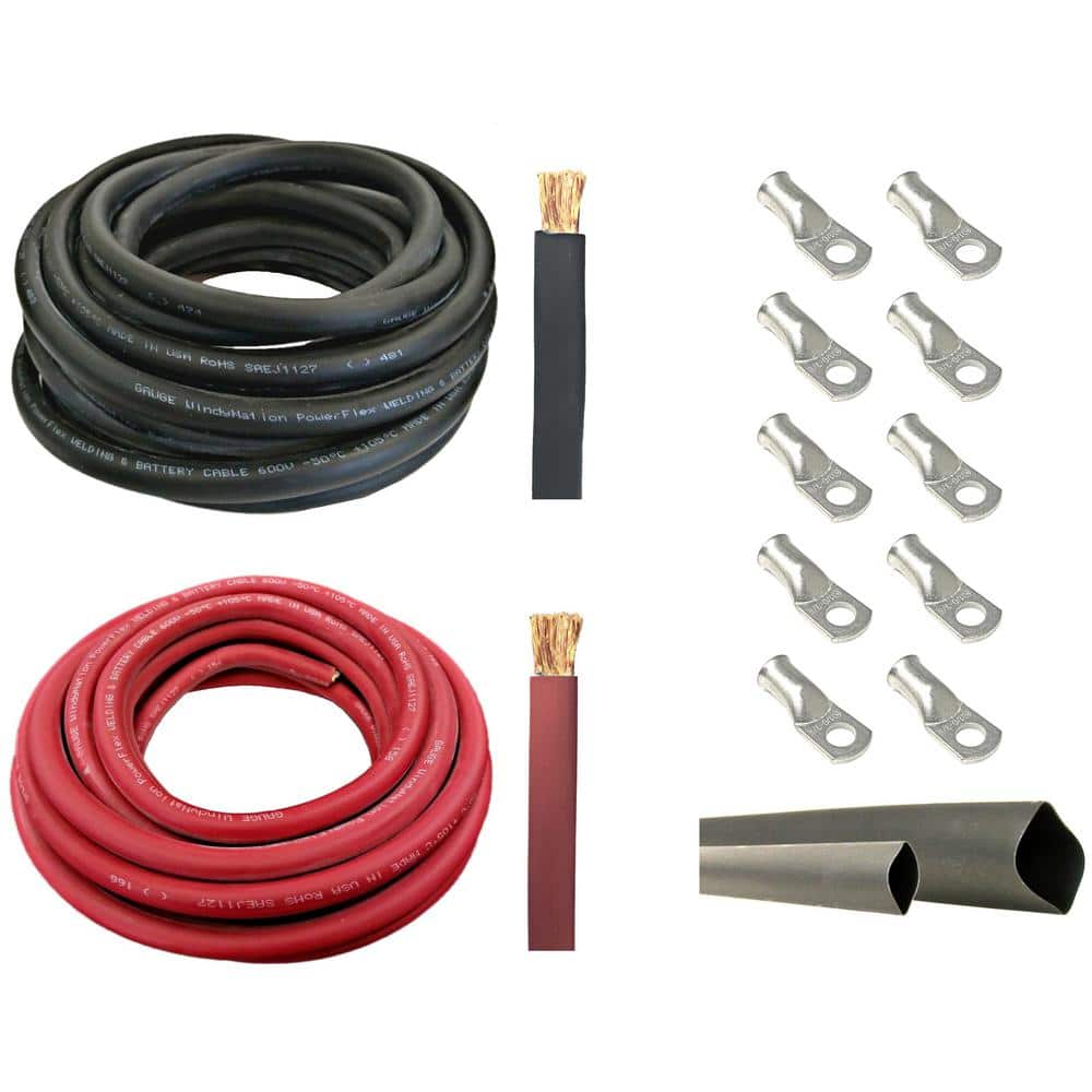 WindyNation 1/0-Gauge 20 ft. Black/20 ft. Red Welding Cable Kit Includes 10-Pieces of Cable Lugs and 3 ft. Heat Shrink Tubing