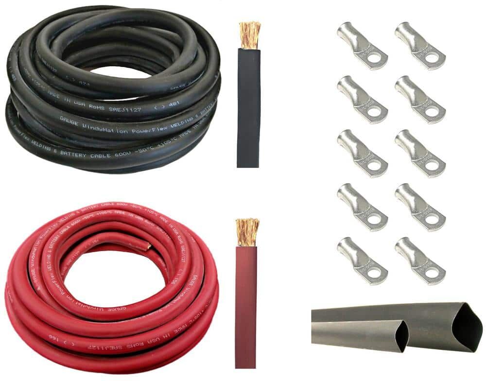 WindyNation 1/0-Gauge 25 ft. Black/25 ft. Red Welding Cable Kit Includes 10-Pieces of Cable Lugs and 3 ft. Heat Shrink Tubing