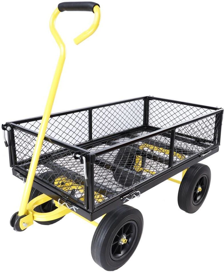 ITOPFOX 4.29 cu. ft. Metal Garden Cart, Solid Wheels, for Gardening, Farming, Yard and Home Use, Black