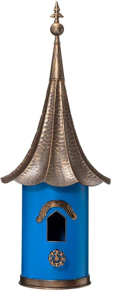 Glitzhome 32 in. H Retro Blue Metal Pagoda Birdhouse with Bronze Roof (KD)