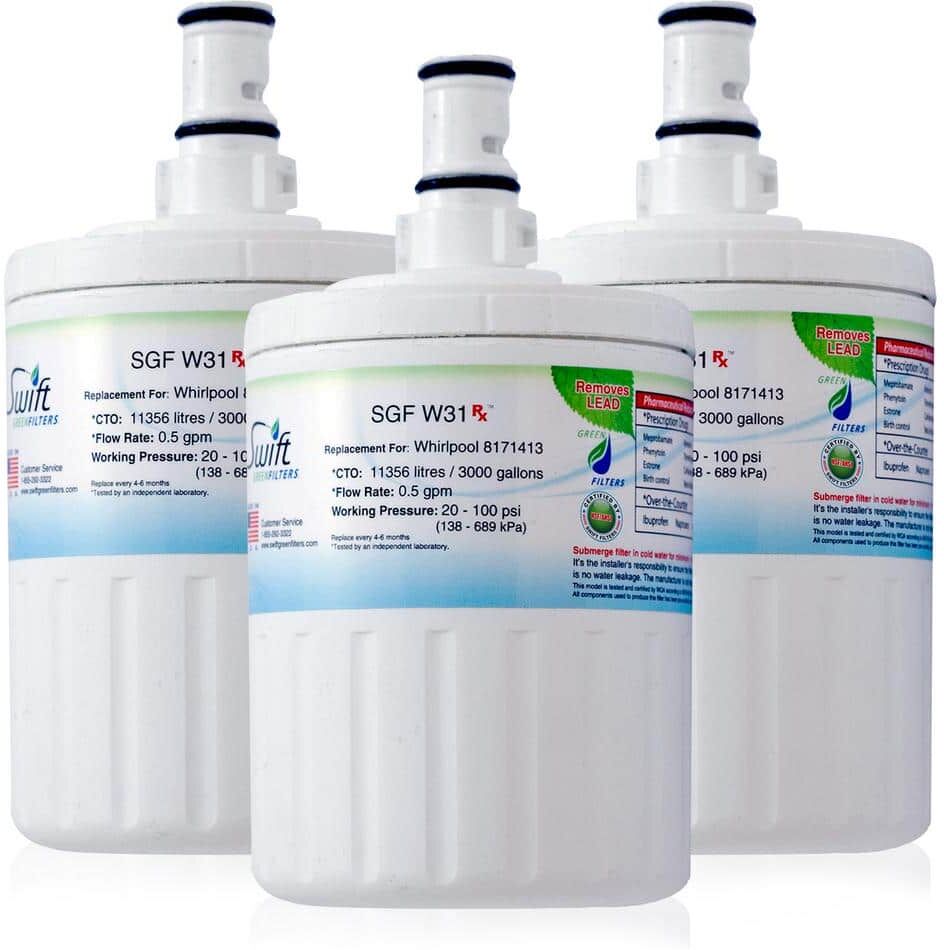 Swift Green Filters Compatible Pharmaceuticals Refrigerator Water Filter for Whirlpool EDR8D1, (3-Pack)