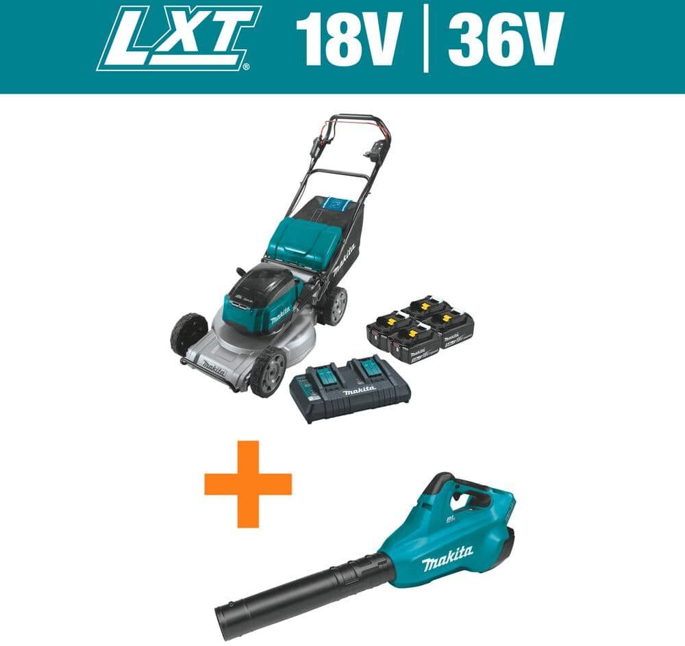 Makita 21 in. 18V X2 (36V) LXT Brushless Walk Behind Self-Propelled Lawn Mower Kit (5.0Ah) with 18V X2 (36V) LXT Blower