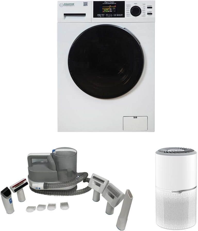 Equator Pet package of 1.62 cu.ft. Washer Dryer Combo w/Advanced Pet Groomer & Air Purifier in White