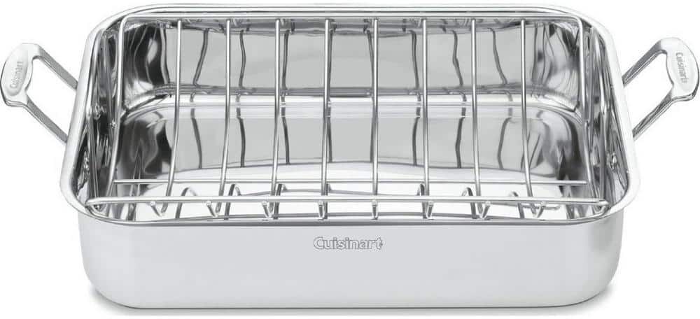 Adrinfly 16 in. Stainless Steel Heavy-duty Rectangular Roasting Rack Hassle Free with Riveted Handle