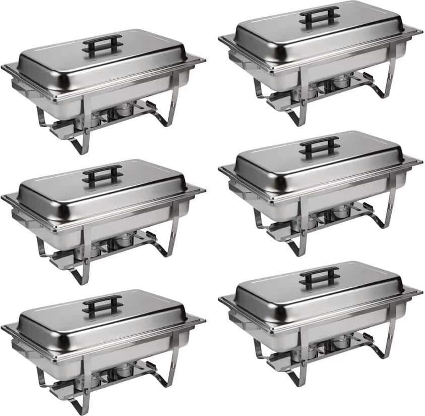 8 qt. Silver Stainless Steel Buffet Catering Chafing Dishes 6 Pcs/Sets