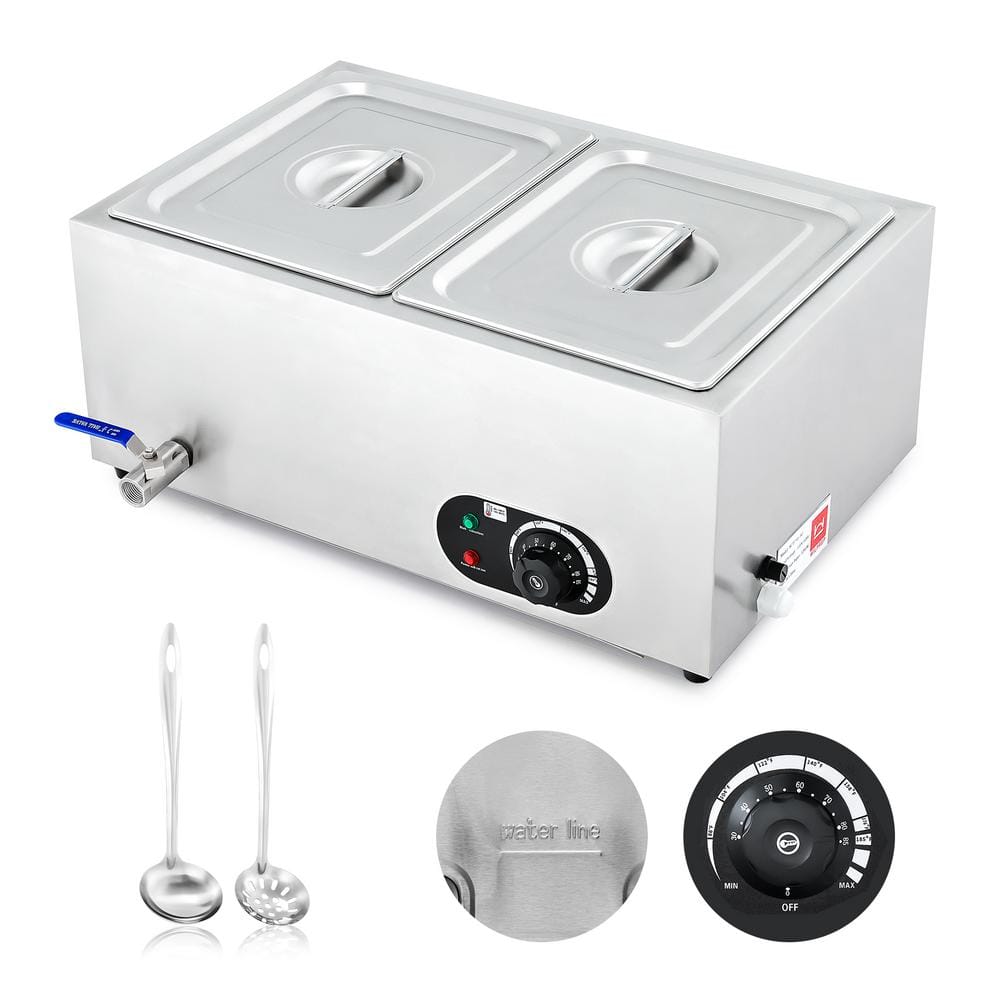 Merra 20 qt. Silver Stainless Steel Chafing Dishes Commercial Food Warmer 1200-Watts Electric Steam Table with 2 x 1/2-Pans