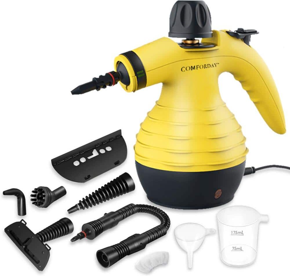 Comforday Commercial Handheld Pressurized Steam Cleaner with 9-Piece Accessories (Yellow)