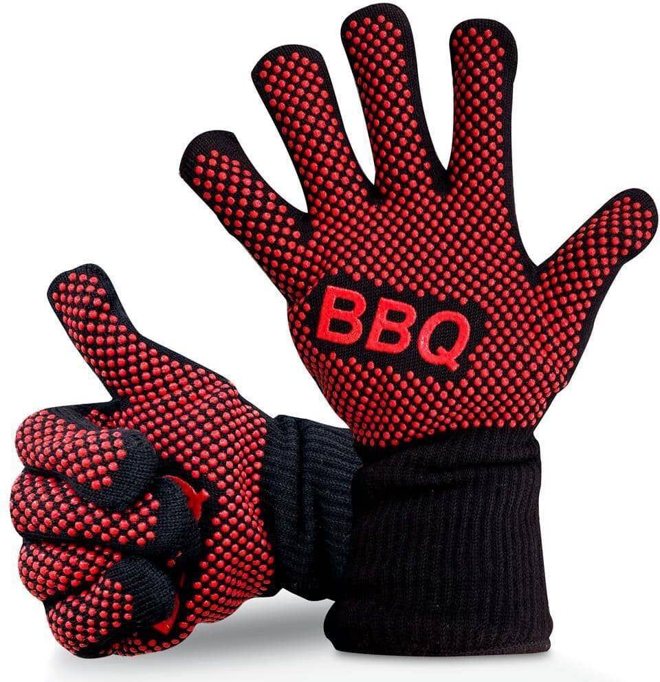 SereneLife Silicon Non-Slip Black Barbecue Charcoal Grilling Gloves Set