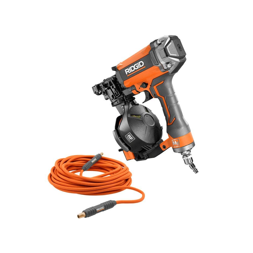 RIDGID Pneumatic 15-Degree 1-3/4 in. Coil Roofing Nailer with 1/4 in. 50 ft. Lay Flat Air Hose
