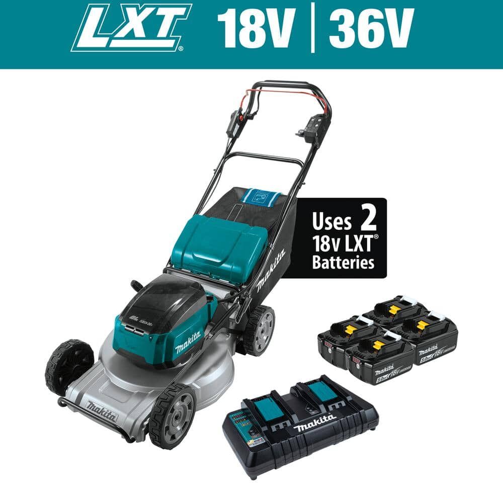 Makita 21 in. 18V X2 (36V) LXT Lithium-Ion Brushless Cordless Walk Behind Self-Propelled Lawn Mower Kit (5.0Ah)