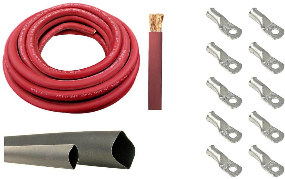 WindyNation 2/0-Gauge 15 ft. Red Welding Cable Kit Includes 10-Pieces of Cable Lugs and 3 ft. Heat Shrink Tubing