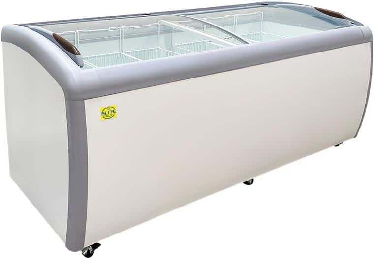 Elite Kitchen Supply 72 in. 14.5 cu. ft. Manual Defrost Commercial Curved Glass Top Display Chest Freezer EXS72 in White