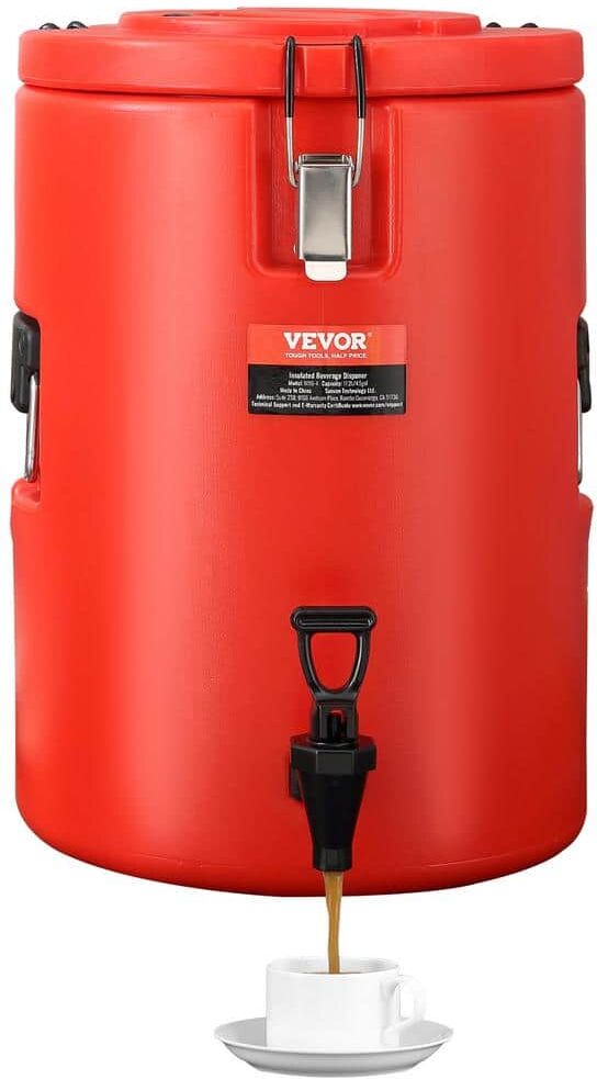 VEVOR Stainless Steel Insulated Beverage Dispenser 4.5 gal. 17.2L Hot and Cold Drink Food-Grade for Restaurant Shop (Red)