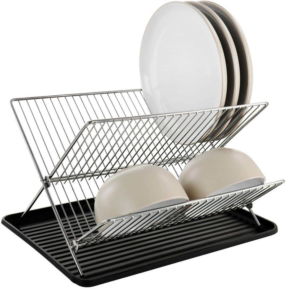 Gibson Fernsby 2 Tier 17 in. Folding Dish Rack Set in Black