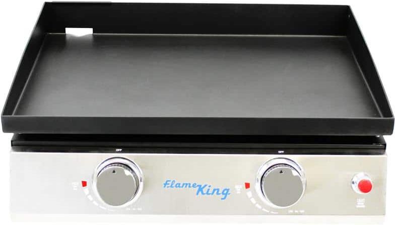 Flame King 2-Burner Propane Tabletop, Heavy Duty Flat Top Cast Iron Outdoor Griddle Grill