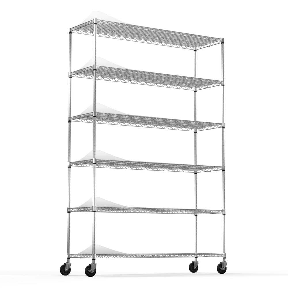 FUNKOL 6-Tier Heavy Duty Storage Wire Rack with Wheels, 6000 lbs. NSF Height Adjustable Metal Garage Storage Rack - Chrome