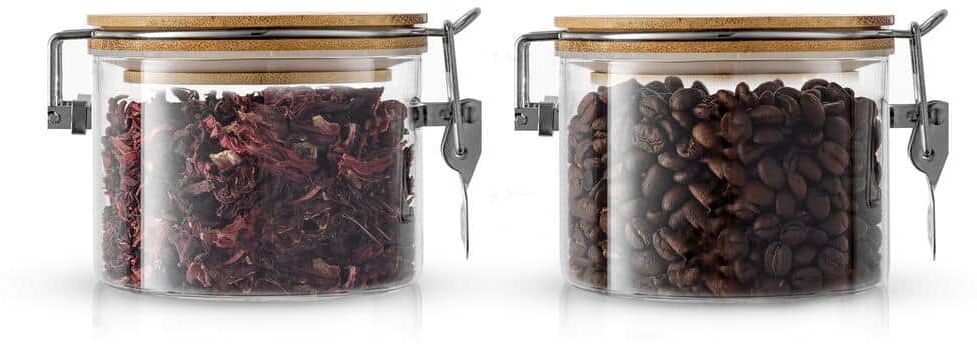 JoyJolt JoyFul 2-Piece 12 oz. Glass Food Storage Jars with Airtight Bamboo Clamp Lids