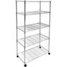 5-Tier Silver Heavy Duty Foldable Metal Kitchen Cart with Wheels Moving Easily Organizer Shelves, 36"W x 14"D x 60"H