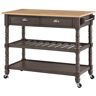 Convenience Concepts French Country Wire Brush Dark Gray/Butcher Block Kitchen Cart with 3-Tiers and Drawers