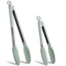 Angel Sar 2-Piece Light Green Cooking Accessories Stainless Steel Silicone Tongs