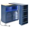 Aoibox Navy Blue Wood 56.3 in. Rolling Kitchen Island on Wheels w/Extended Table, LED Lights, Power Outlets And 2-Glass Doors